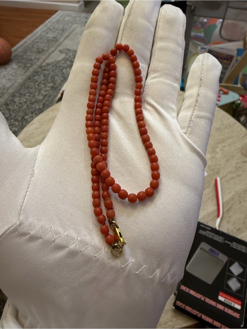 Vintage Natural Red Coral Bead Necklace 16" 10.15g 18K Gold Clasp BREV Italian - Picture 2 of 16